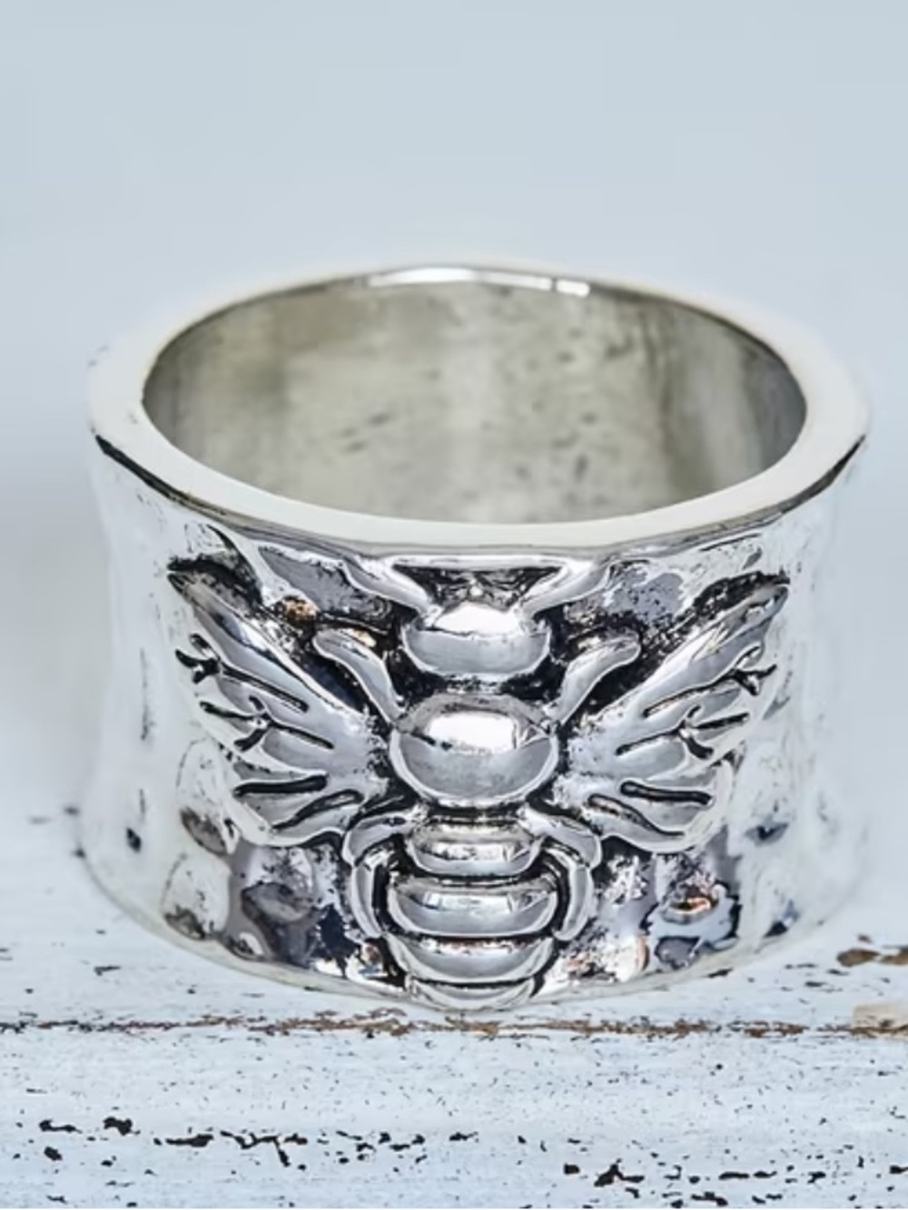 Boho Bee Accent Wide Band Ring - Two-Tone Bee Detail